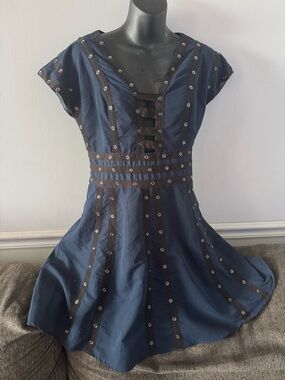 Zac Posen for Target Navy Blue Fit-and-Flare Eyelet-Trim Dress